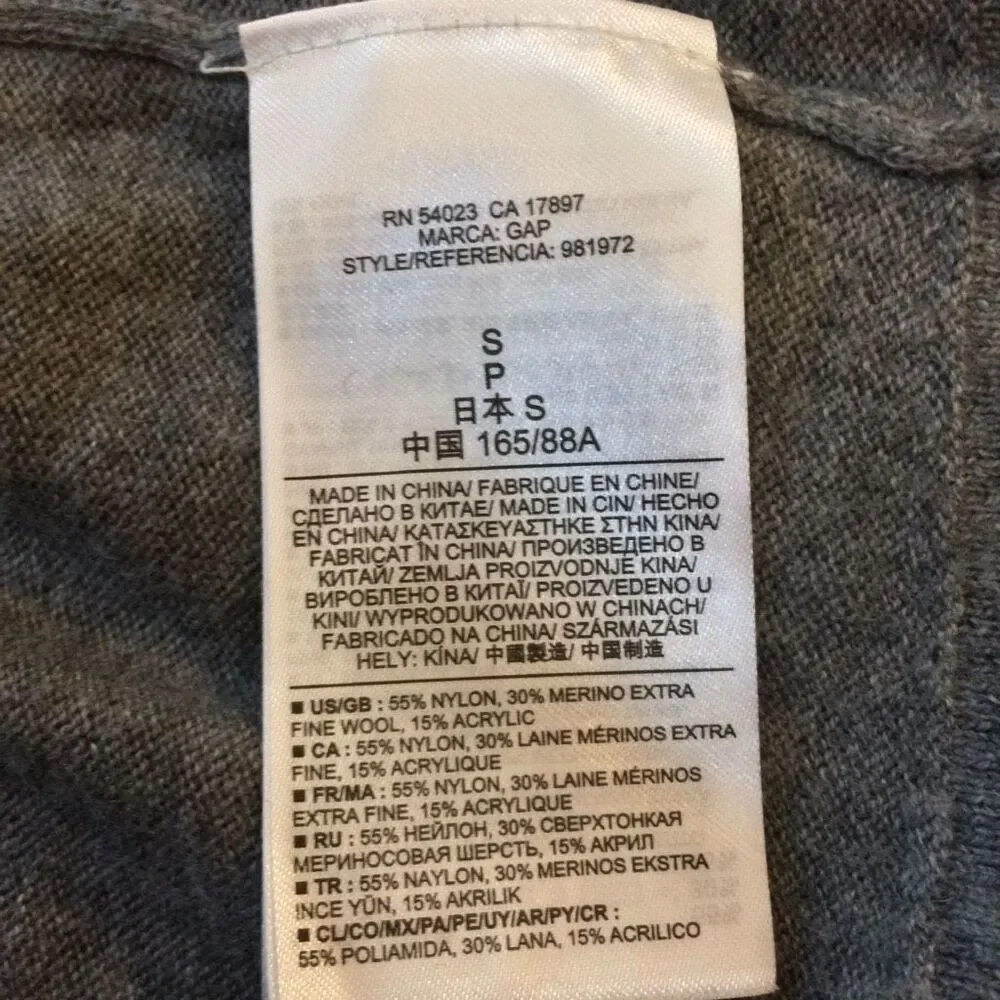 Gap merino wool blend gray long cardigan small button up career